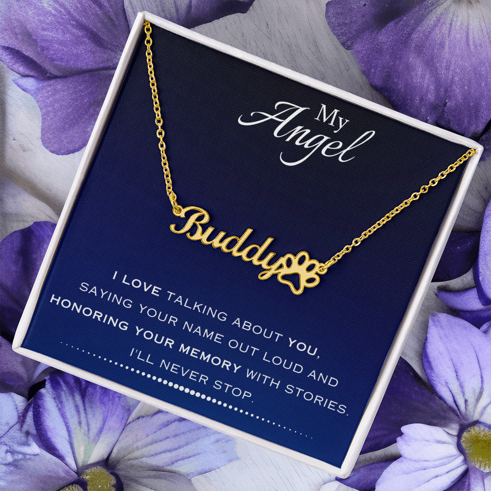 AuroraBellucci™ Memorial Paw Print Name Necklace