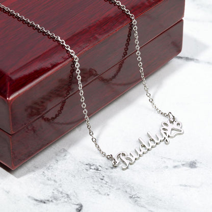AuroraBellucci™ Memorial Paw Print Name Necklace