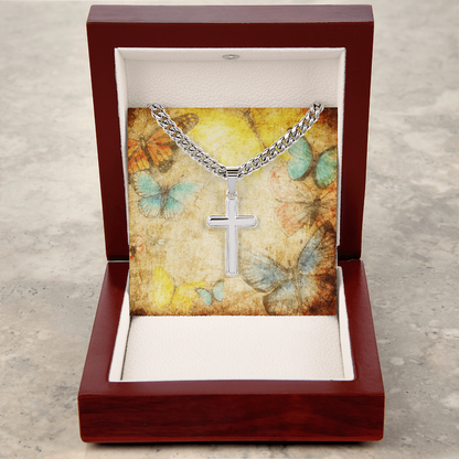 AuroraBellucci™ Memorial Cross Cuban Link Necklace